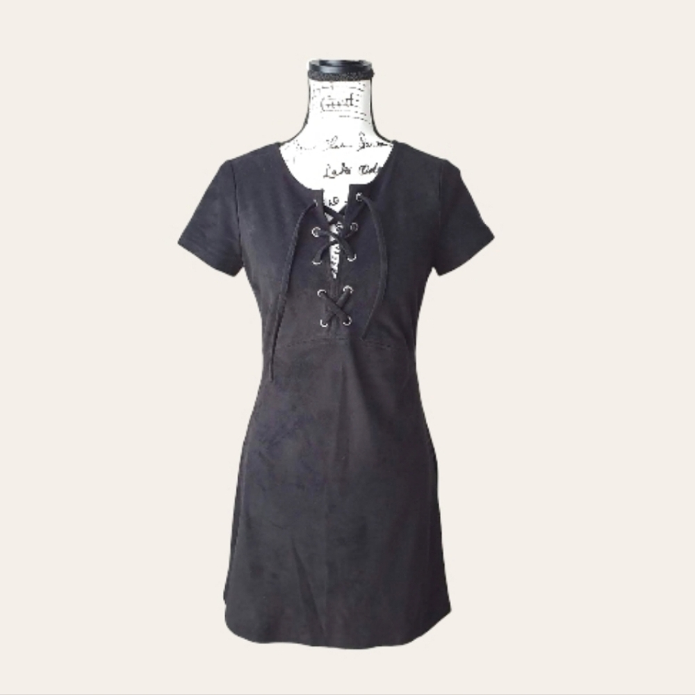 👗 Express | Faux-Suede Lace-Up Front Mini Dress